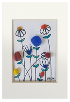 Cuadro con flores silvestres hechas con acarela, tinta y vidrio de mar multiclor