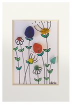Cuadro de flores silvestres hechas con tinta y cristales de mar erosionado