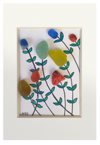 Flores silvestres de vidrio de mar multicolor con tallos de tinta y acuarela 
