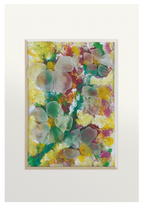 Cuadro de collage con temperas y vidrio de mar translúcido con una representación floral muy colorida. 