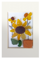 Cuadro artesanal 3 girasoles con cristal de mar pulido