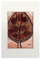 Dibujo de hoja otoñal de acuarela, rotulador y cristal de mar erosionado marrón