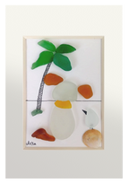 Pájaro y perro bajo la palmera