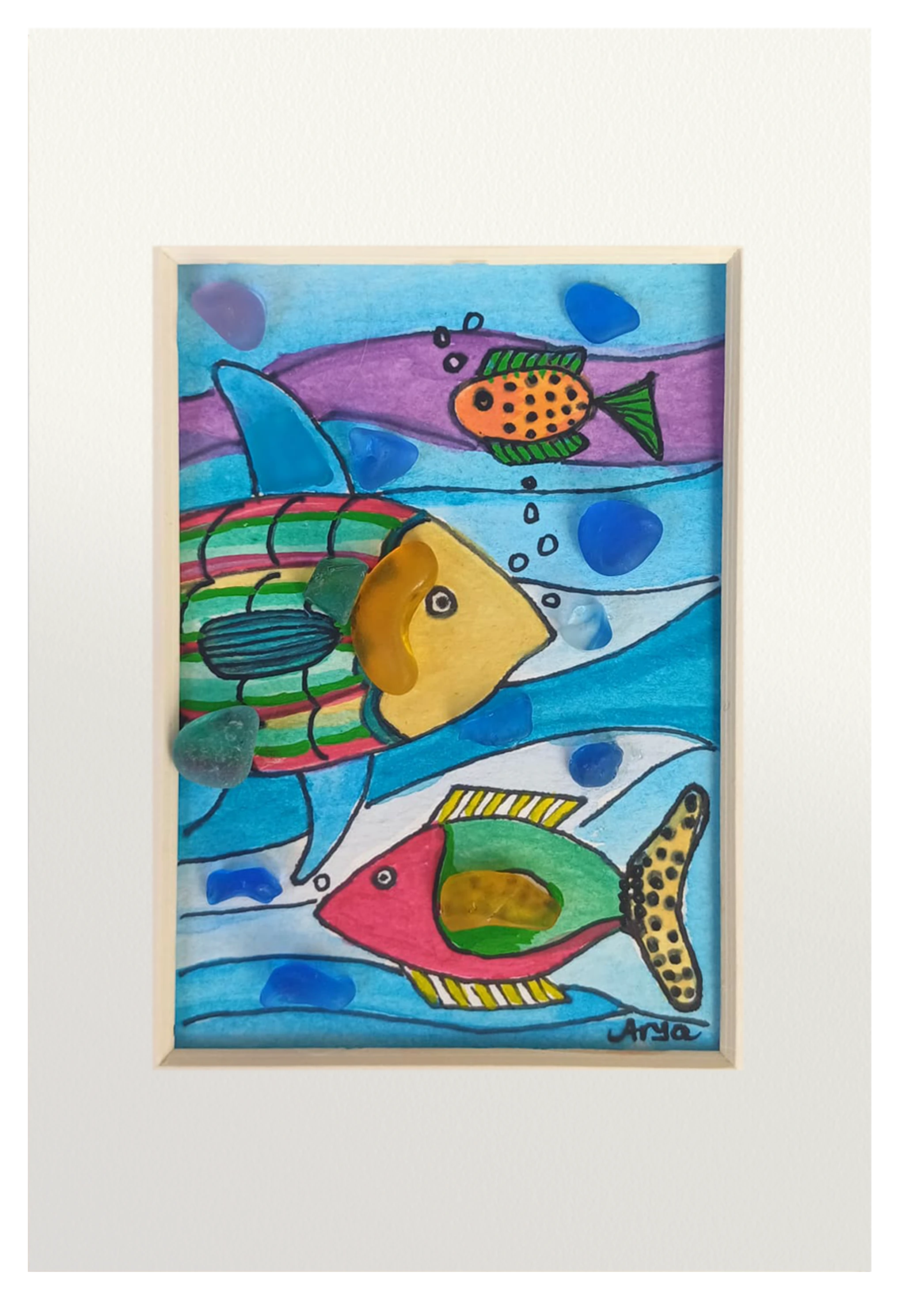 Colorido cuadro con dibujos de peces tropicales