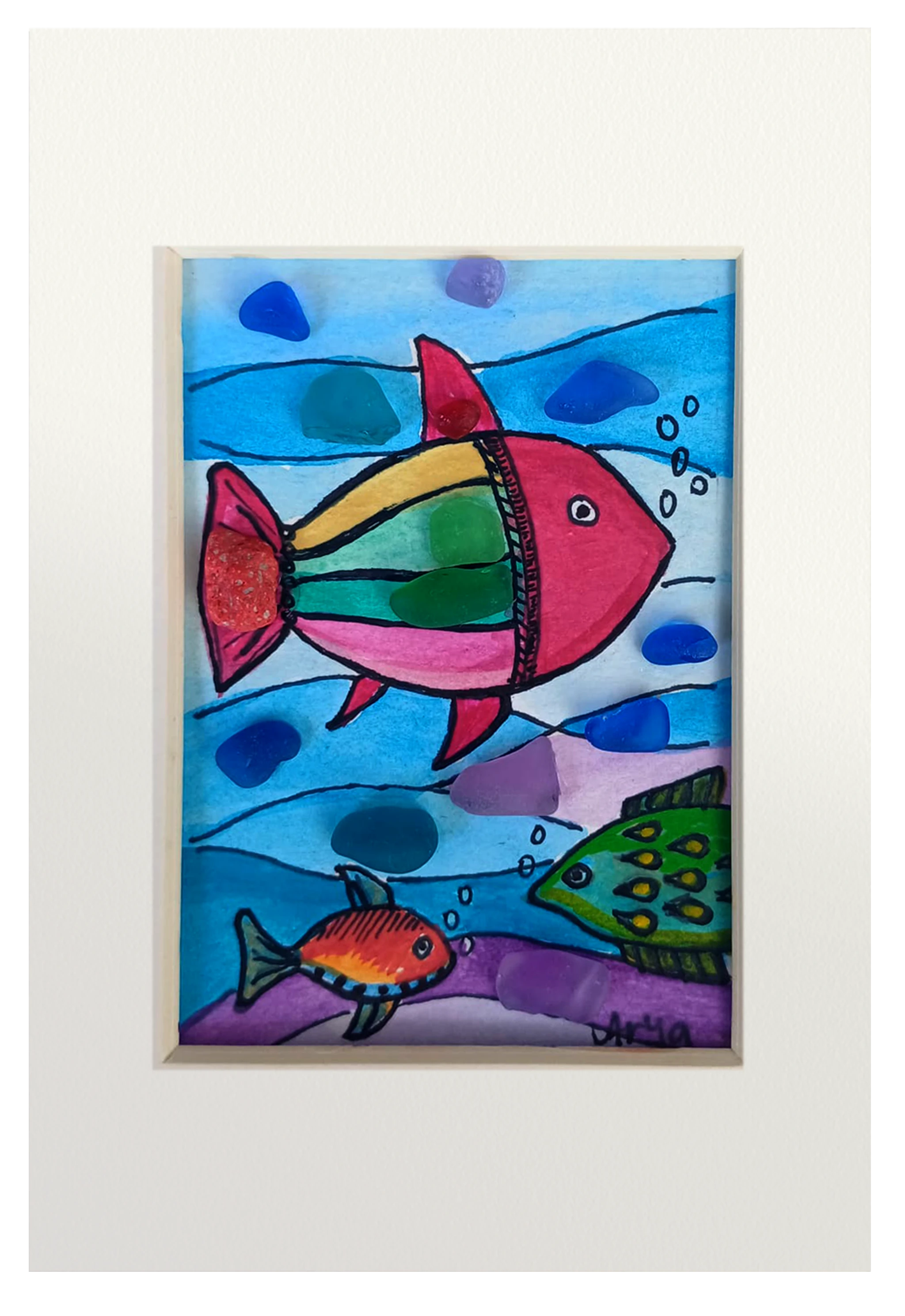 Colorido cuadro con dibujos de peces tropicales
