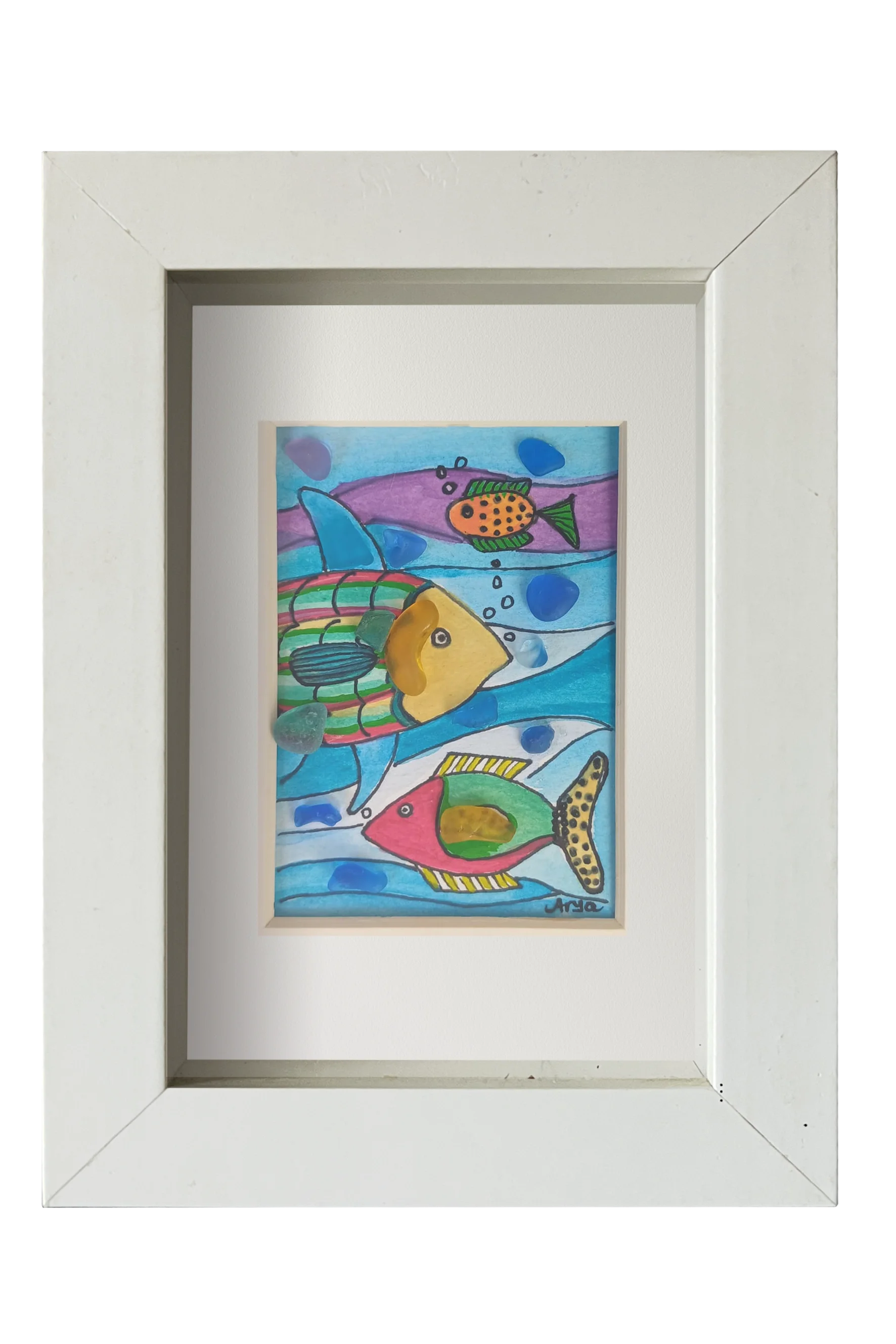 Colorido cuadro con dibujos de peces tropicales